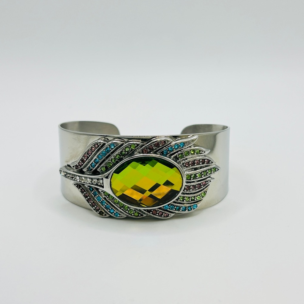 Peacock Feather Bangle; Stainless Steel